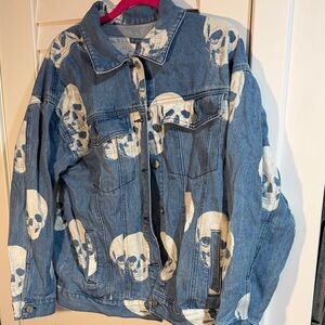 Fantastic Fawn Blue Jean Jacket with White Skull Print. Never worn. Like New.